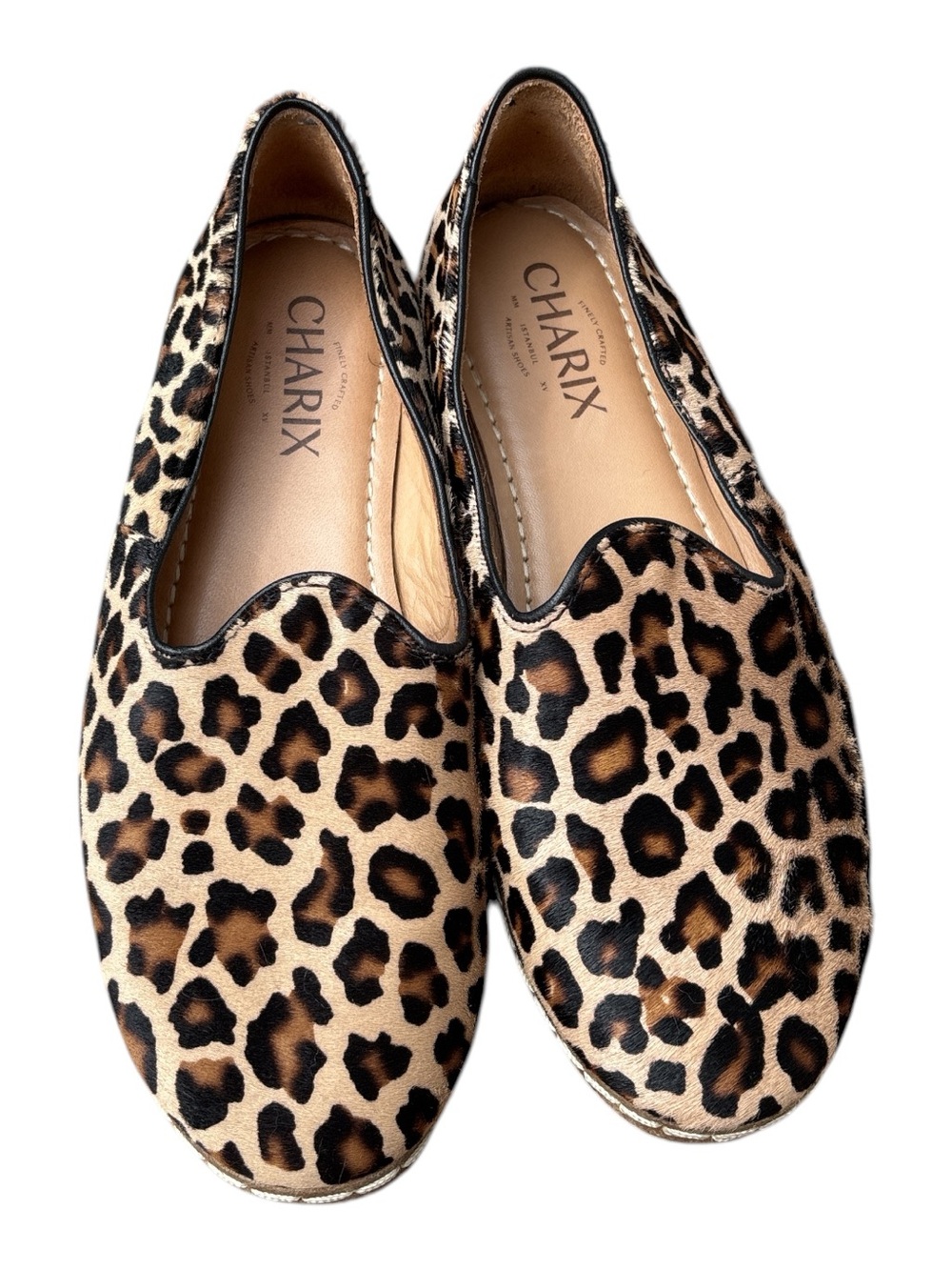 Charix Hair on Leopard Print Leather Slip-On Flats Istanbul 36 - Picture 2 of 7